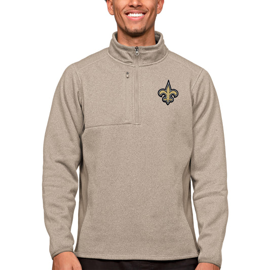 Men's Antigua Oatmeal New Orleans Saints Course Quarter-Zip Pullover Top