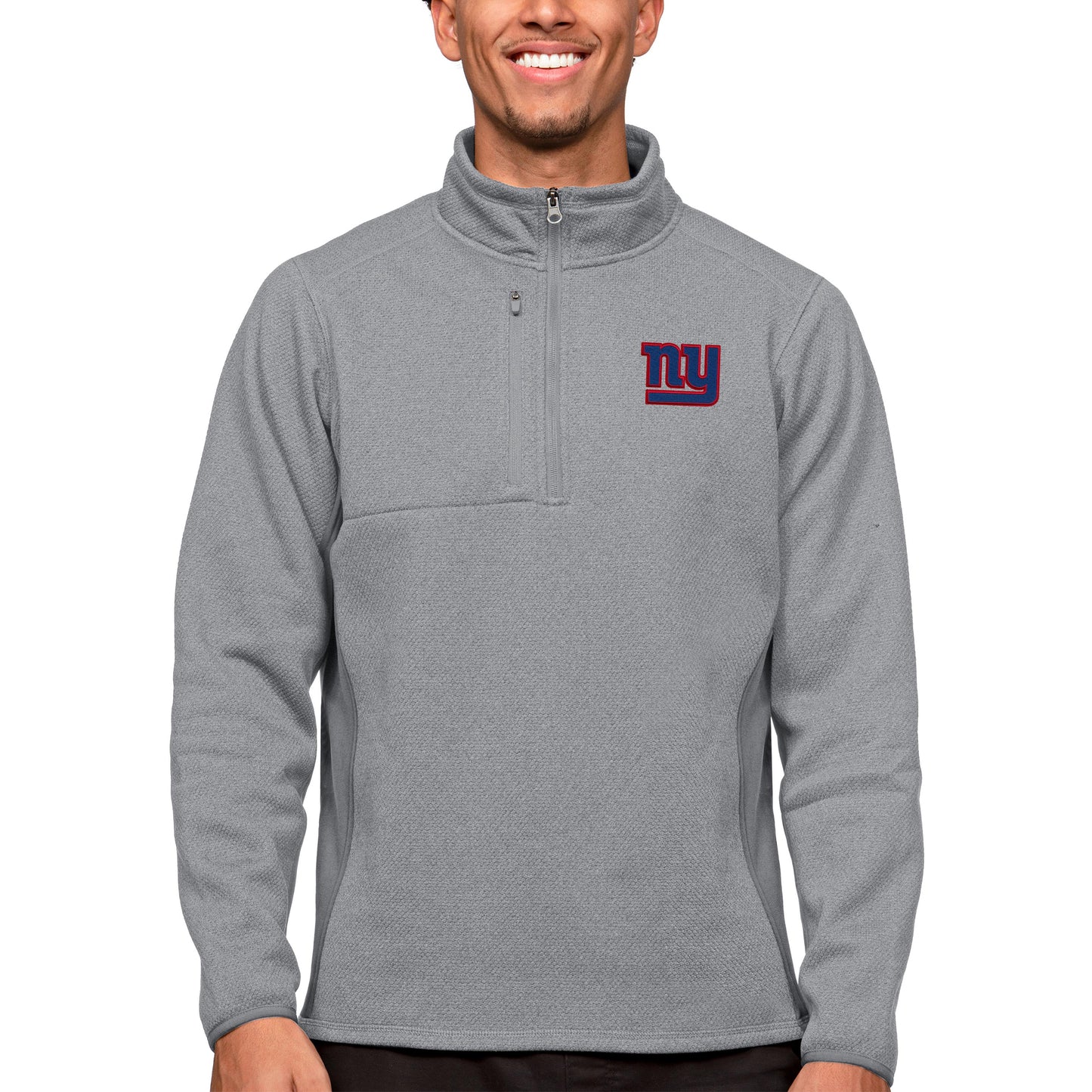Men's Antigua Heathered Gray New York Giants Course Quarter-Zip Pullover Top