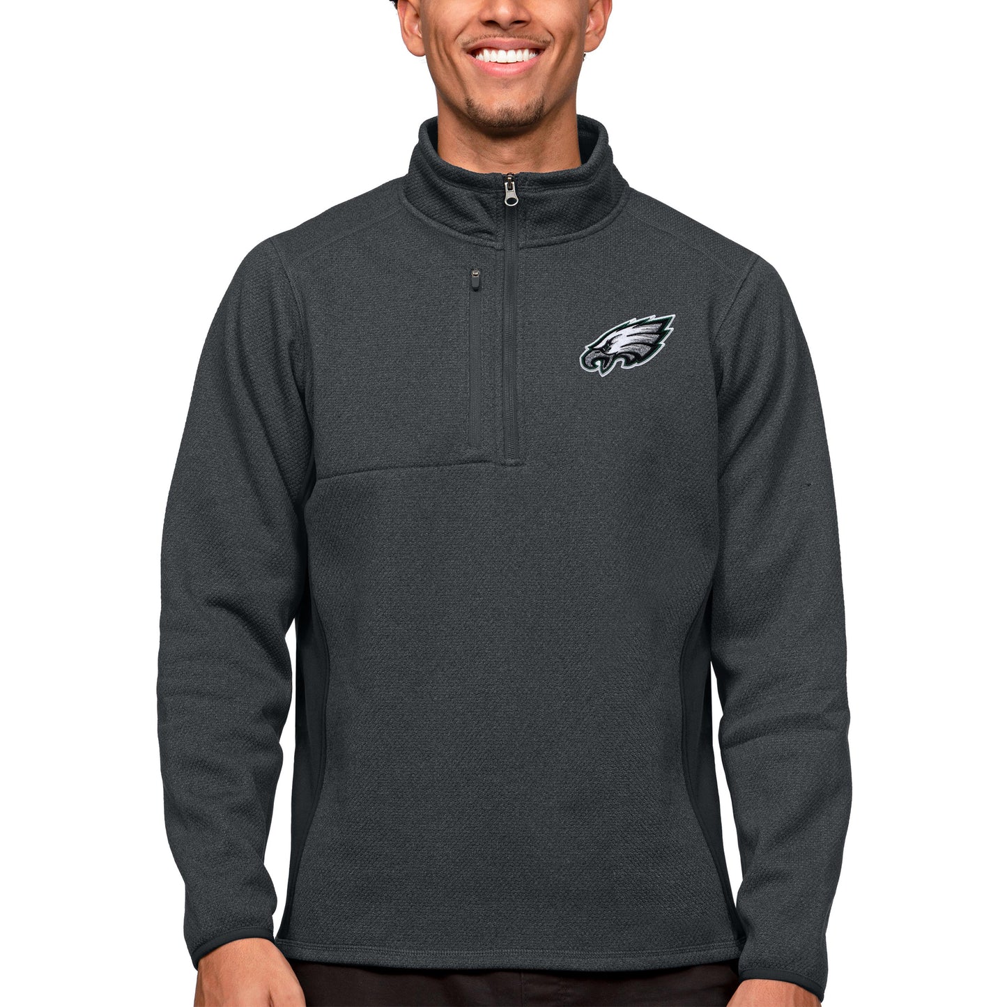 Men's Antigua Heathered Charcoal Philadelphia Eagles Course Quarter-Zip Pullover Top