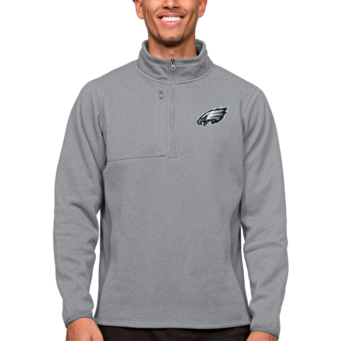 Men's Antigua Heathered Gray Philadelphia Eagles Course Quarter-Zip Pullover Top