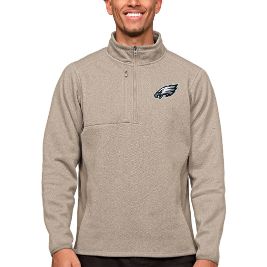 Men's Antigua Oatmeal Philadelphia Eagles Course Quarter-Zip Pullover Top