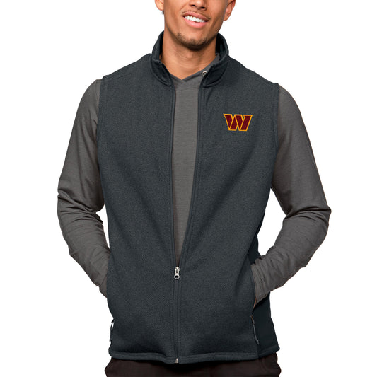 Men's Antigua Heathered Charcoal Washington Commanders Course Full-Zip Vest