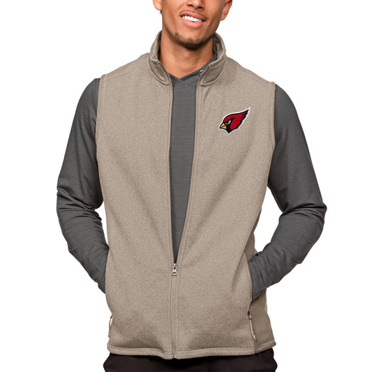 Men's Antigua Oatmeal Arizona Cardinals Course Full-Zip Vest