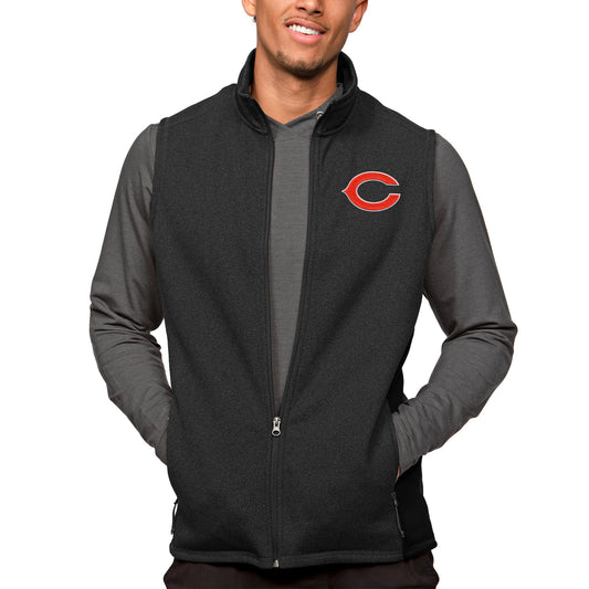 Men's Antigua Heathered Black Chicago Bears Course Full-Zip Vest