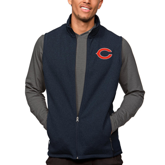 Men's Antigua Heathered Navy Chicago Bears Course Full-Zip Vest