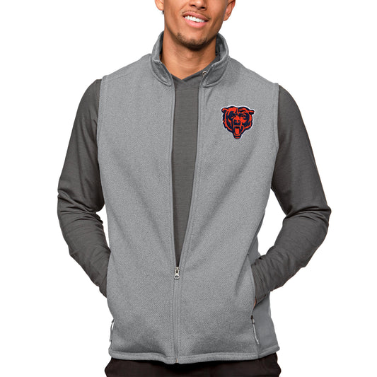 Men's Antigua Heathered Gray Chicago Bears Course Full-Zip Vest