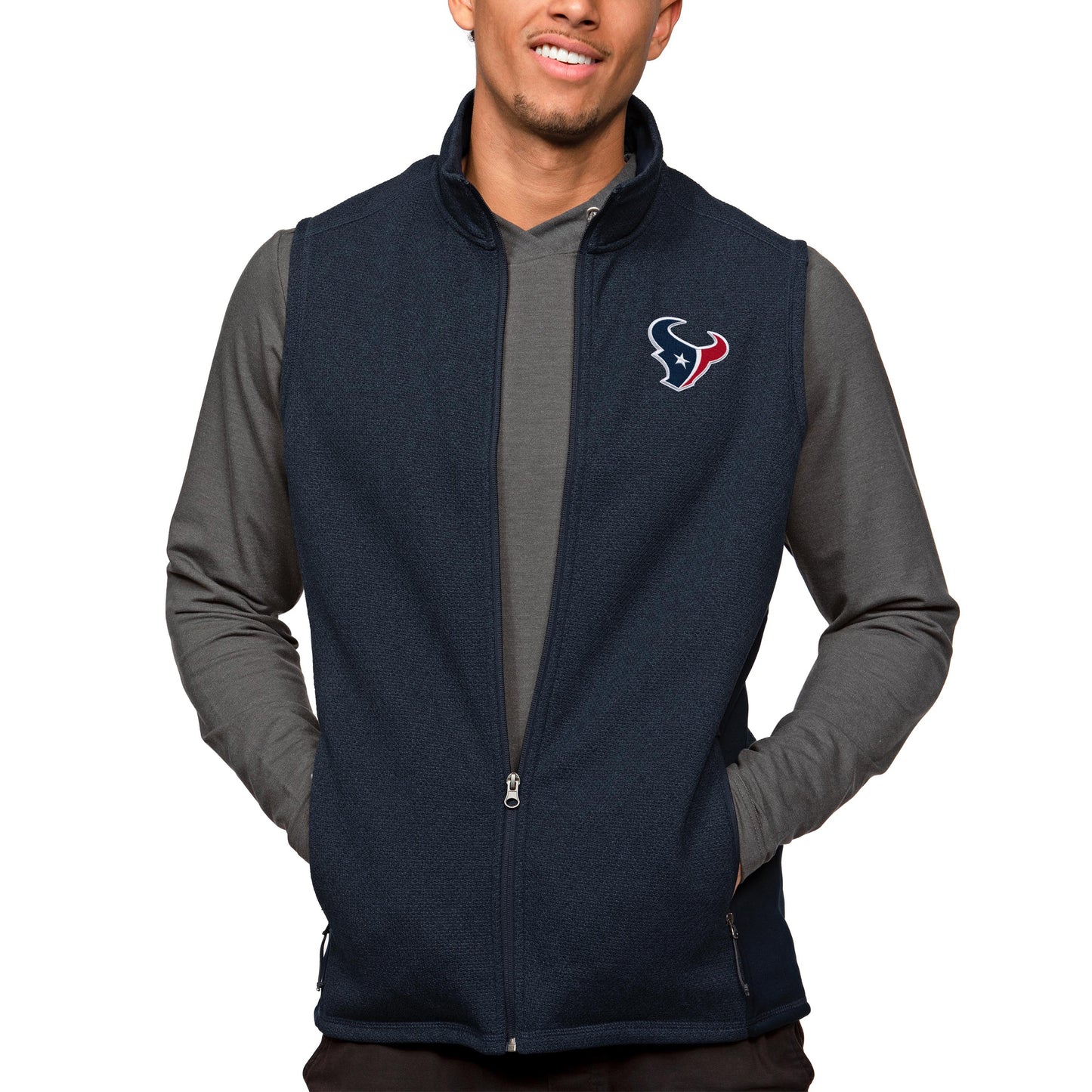 Men's Antigua Heathered Navy Houston Texans Course Full-Zip Vest