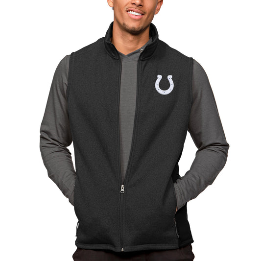 Men's Antigua Heathered Black Indianapolis Colts Course Full-Zip Vest