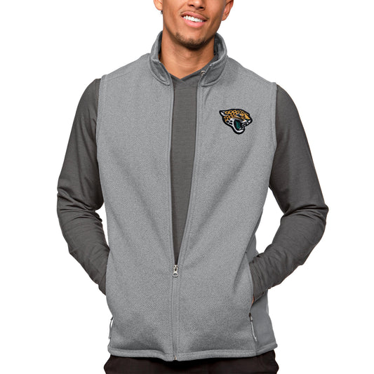 Men's Antigua Heathered Gray Jacksonville Jaguars Course Full-Zip Vest