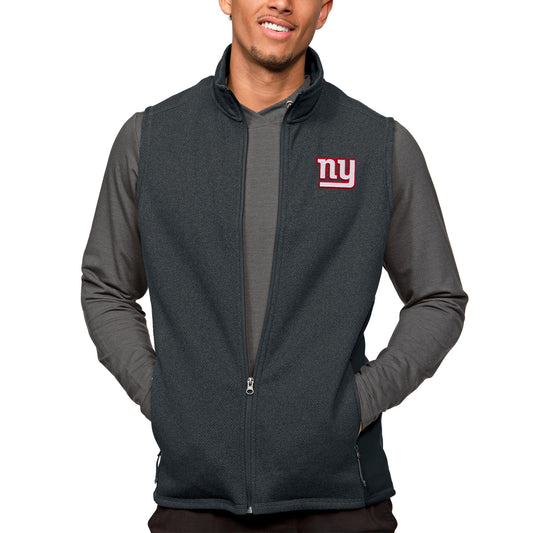 Men's Antigua Heathered Charcoal New York Giants Course Full-Zip Vest