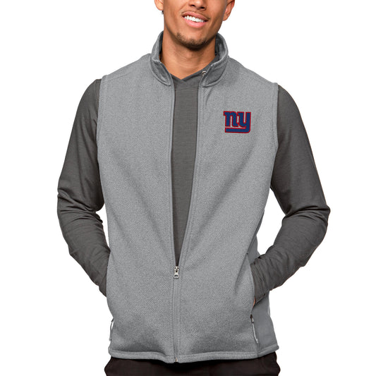 Men's Antigua Heathered Gray New York Giants Course Full-Zip Vest