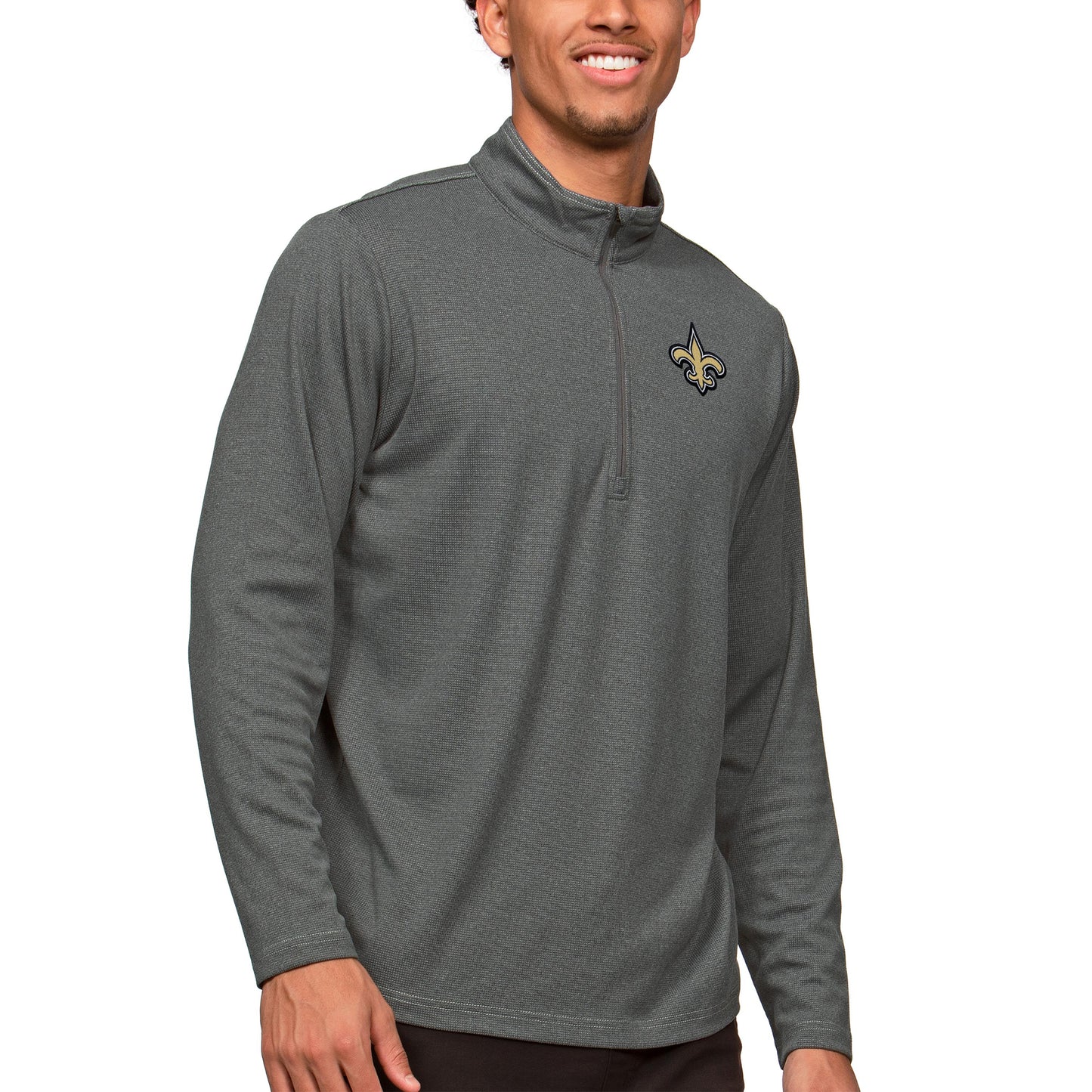 Men's Antigua Heathered Charcoal New Orleans Saints Epic Quarter-Zip Pullover Top