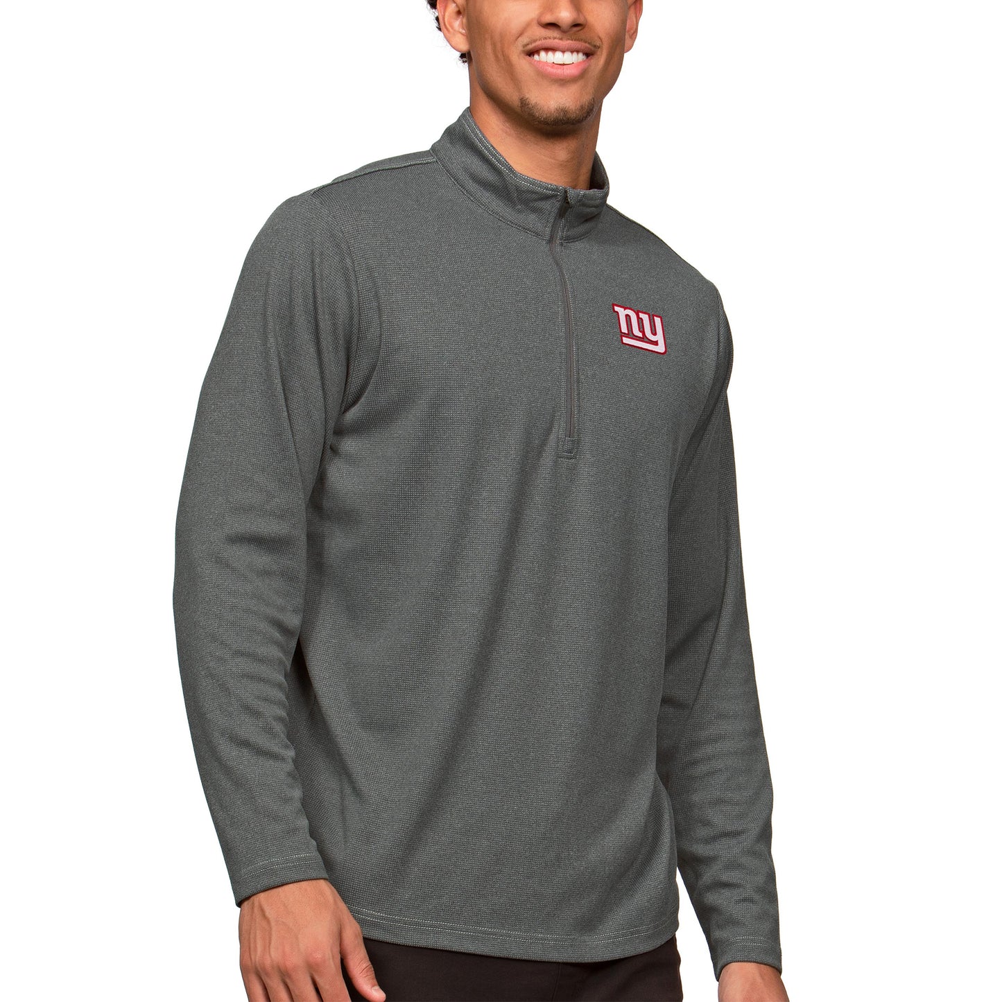 Men's Antigua Heathered Charcoal New York Giants Epic Quarter-Zip Pullover Top