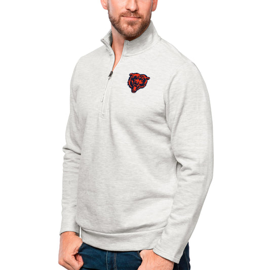 Men's Antigua Heathered Gray Chicago Bears Gambit Quarter-Zip Pullover Top