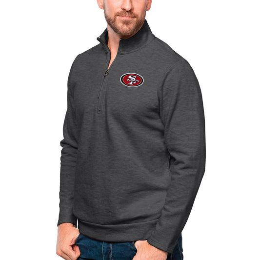 Men's Antigua Heathered Charcoal San Francisco 49ers Gambit Quarter-Zip Pullover Top