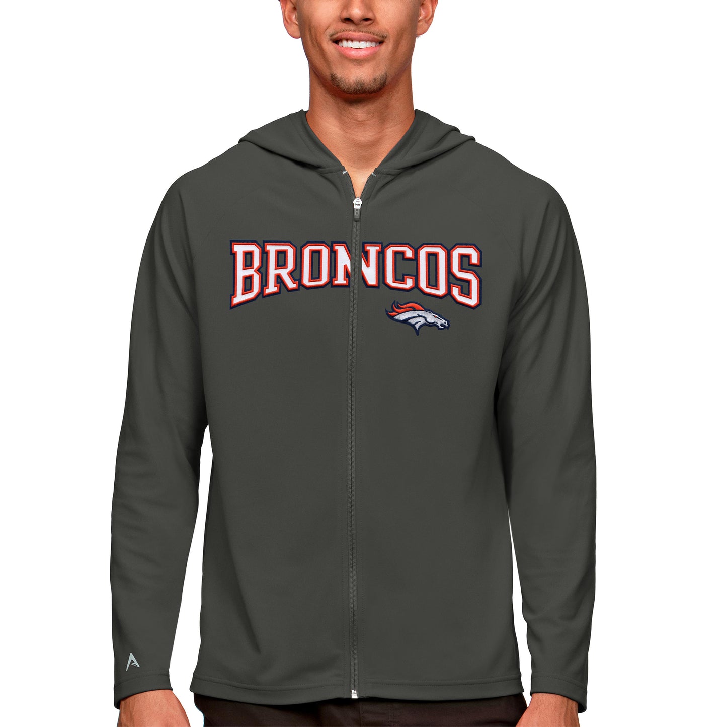 Men's Antigua Charcoal Denver Broncos Legacy Full-Zip Hoodie