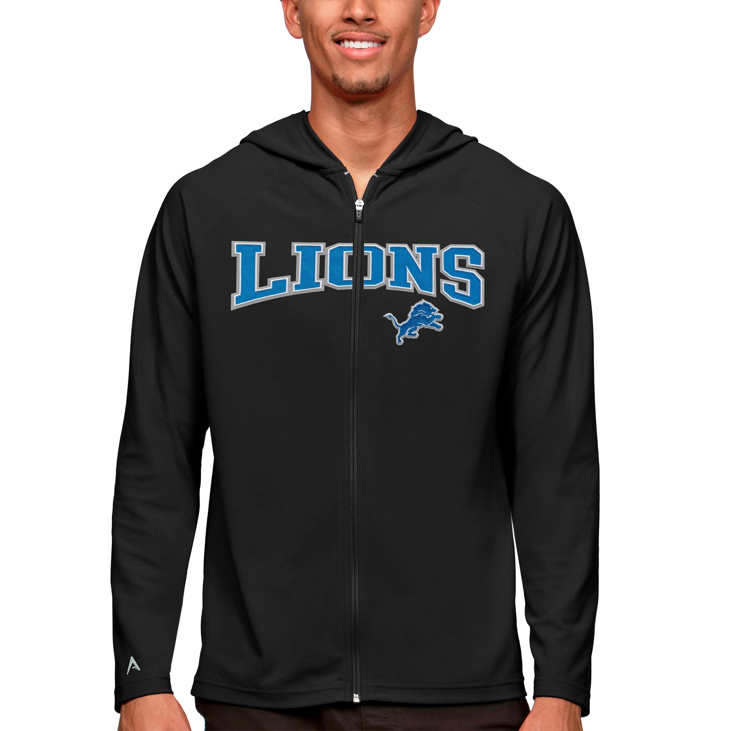 Men's Antigua Black Detroit Lions Legacy Full-Zip Hoodie