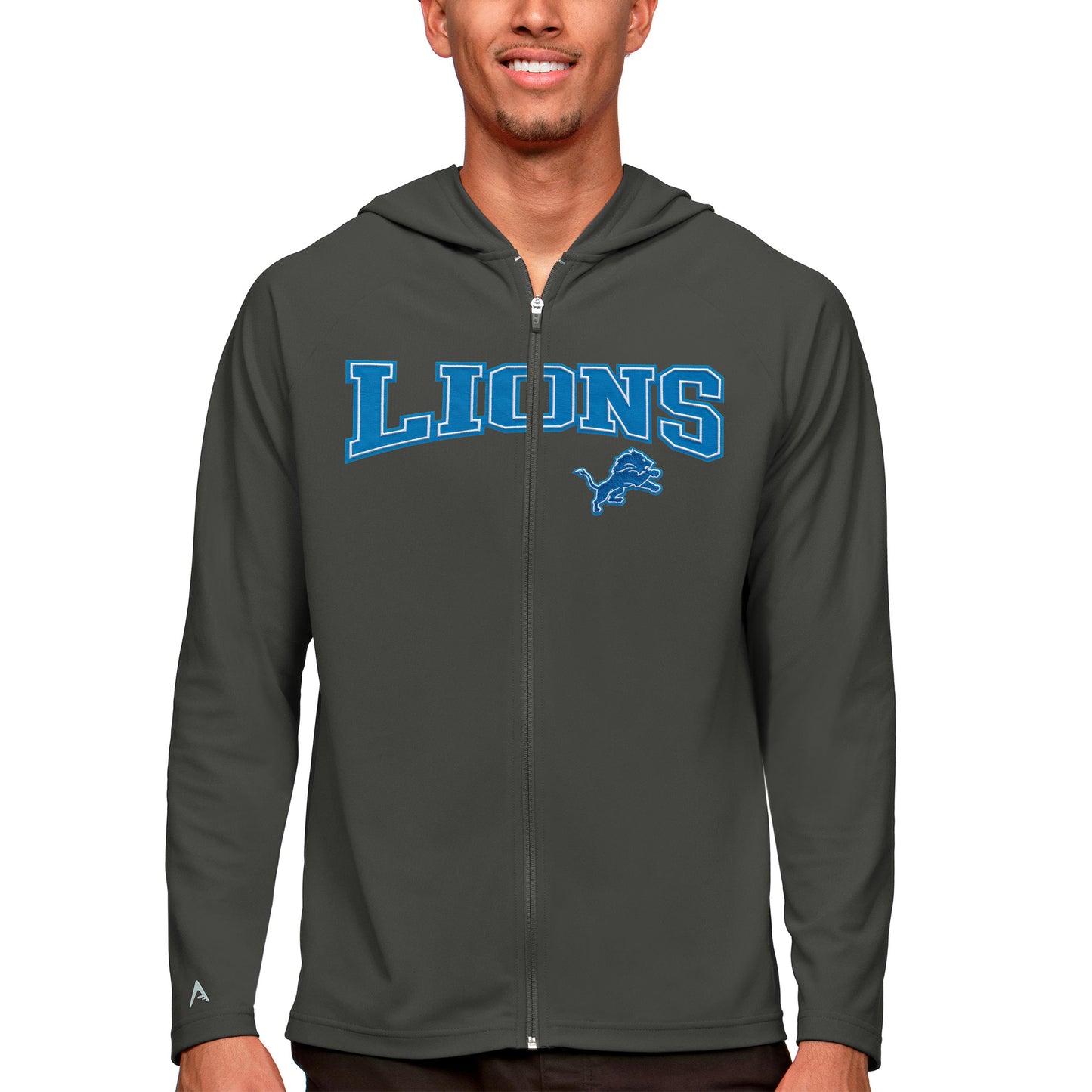Men's Antigua Charcoal Detroit Lions Legacy Full-Zip Hoodie