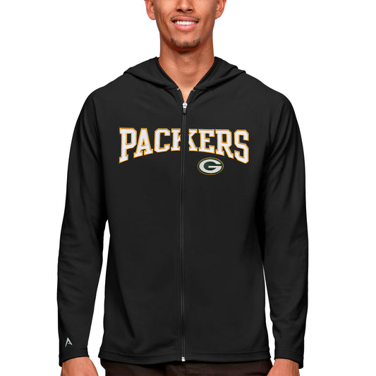 Men's Antigua Black Green Bay Packers Legacy Full-Zip Hoodie