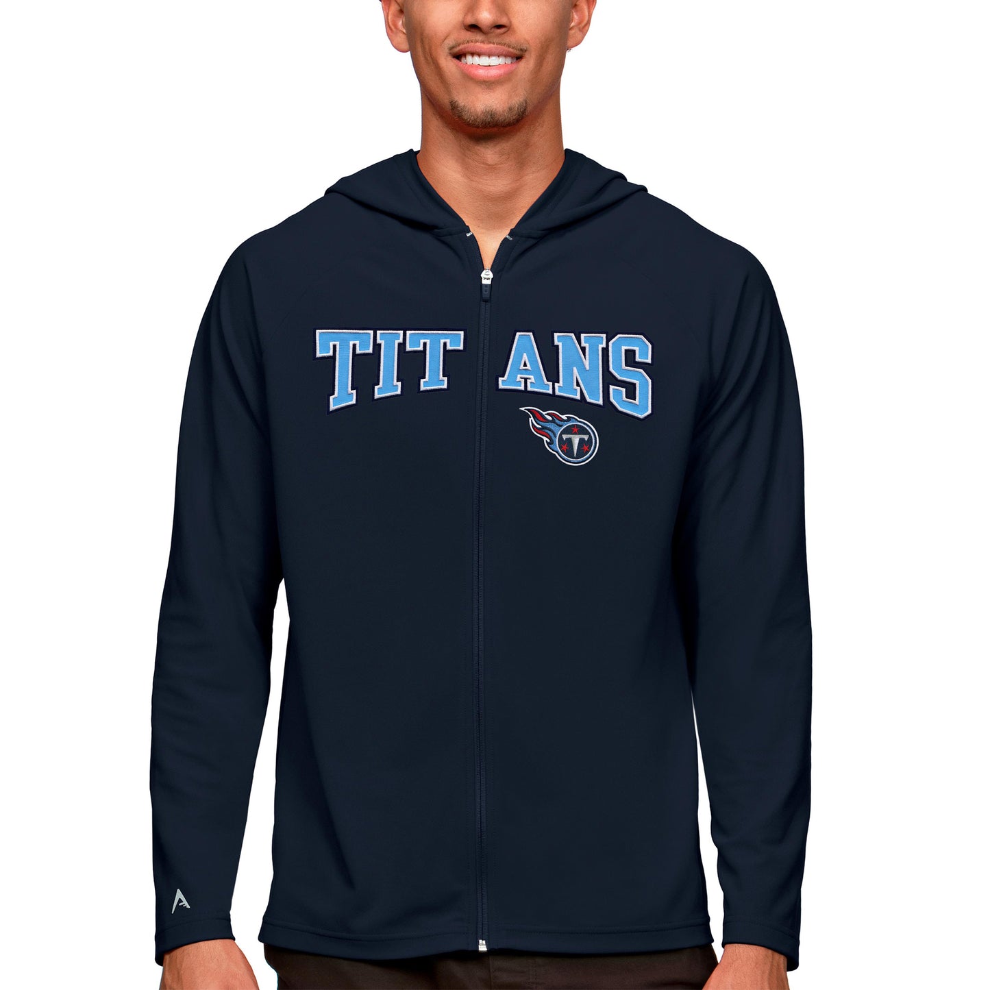 Men's Antigua Navy Tennessee Titans Legacy Full-Zip Hoodie