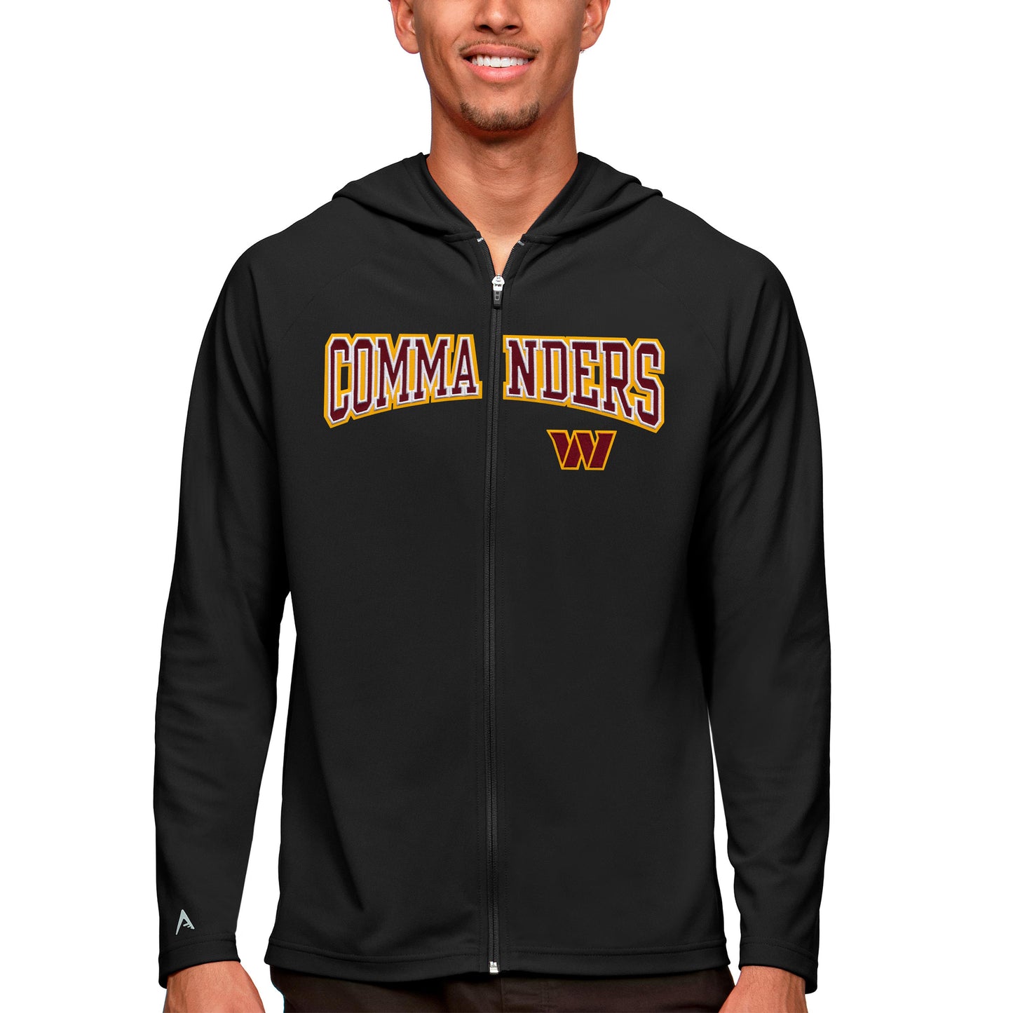 Men's Antigua Black Washington Commanders Legacy Full-Zip Hoodie