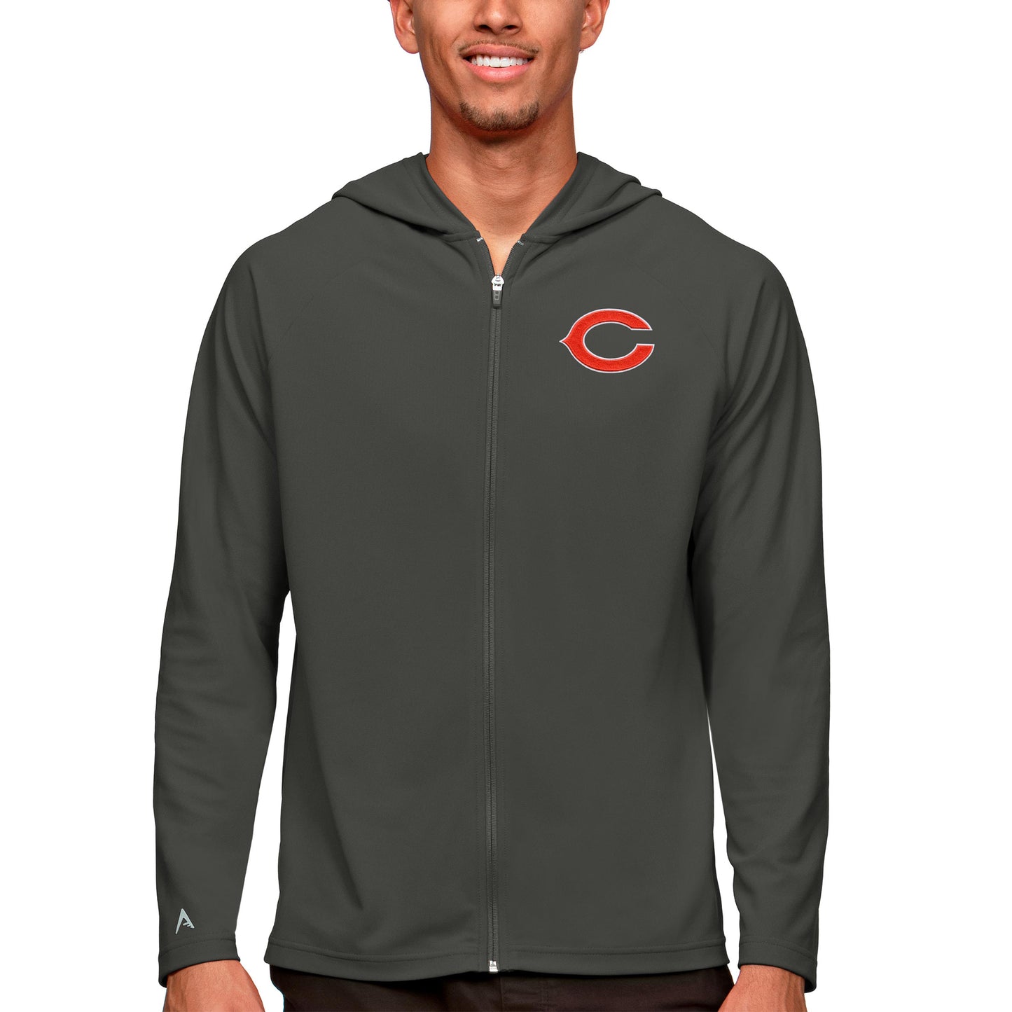 Men's Antigua Charcoal Chicago Bears Logo Legacy Full-Zip Hoodie