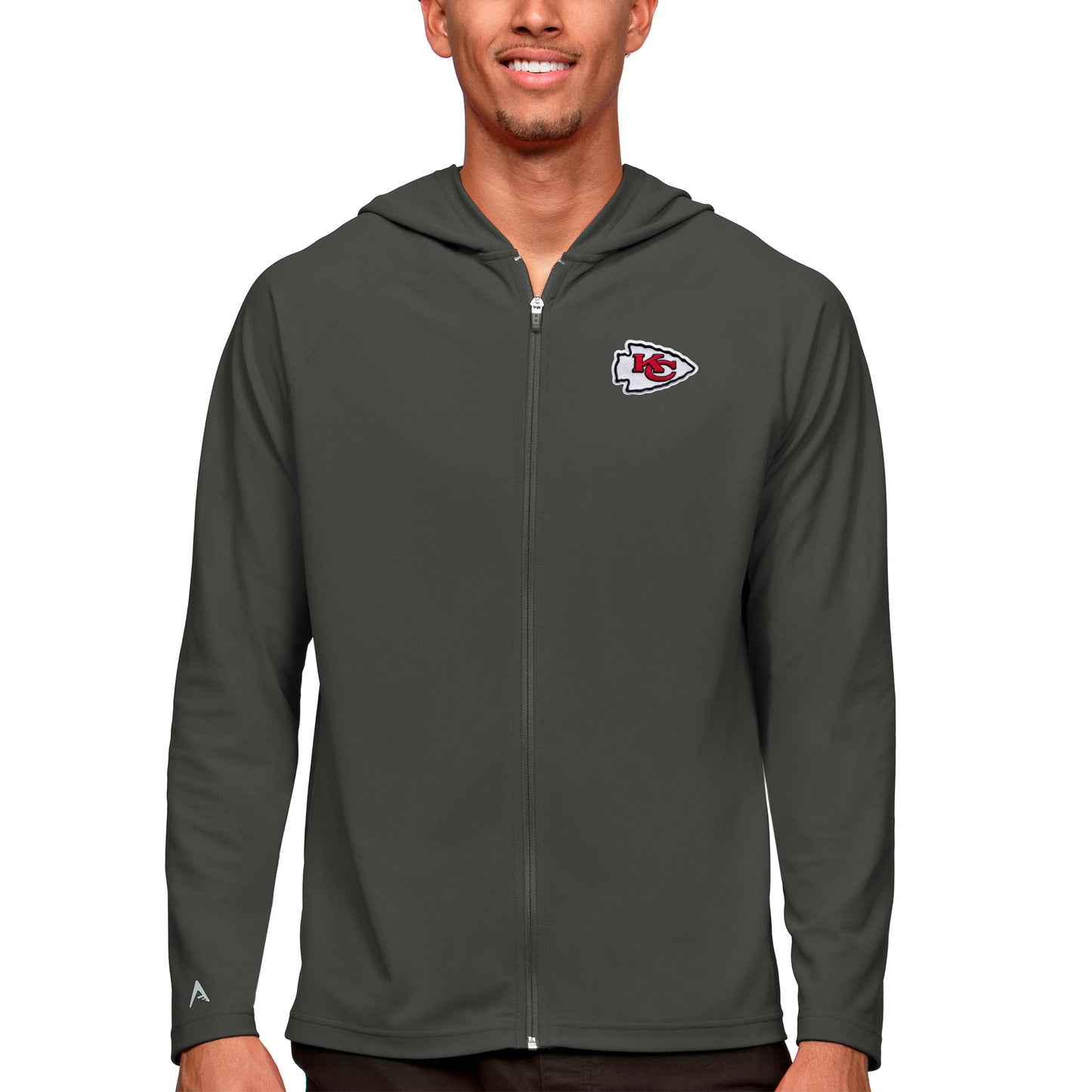 Men's Antigua Charcoal Kansas City Chiefs Logo Legacy Full-Zip Hoodie