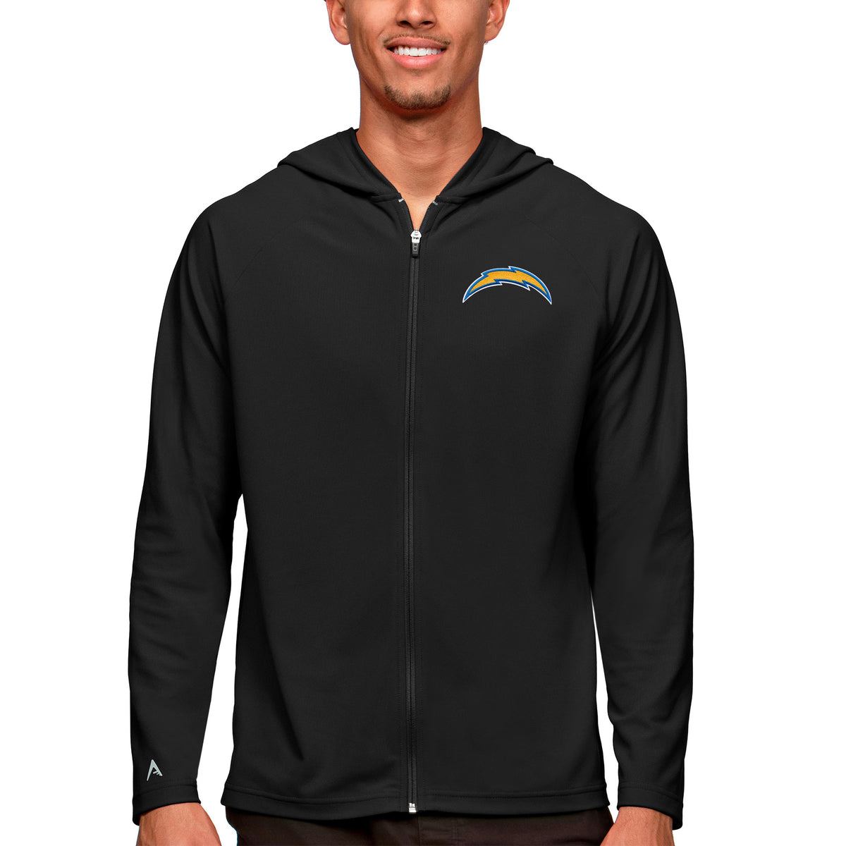Men's Antigua Black Los Angeles Chargers Logo Legacy Full-Zip Hoodie