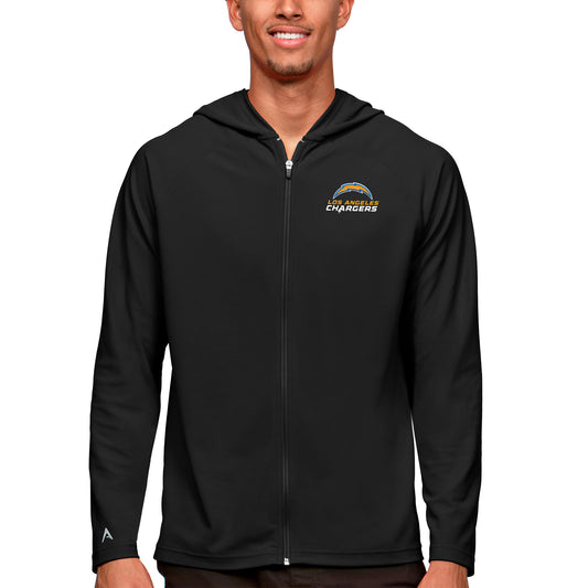 Men's Antigua Black Los Angeles Chargers Logo Legacy Full-Zip Hoodie