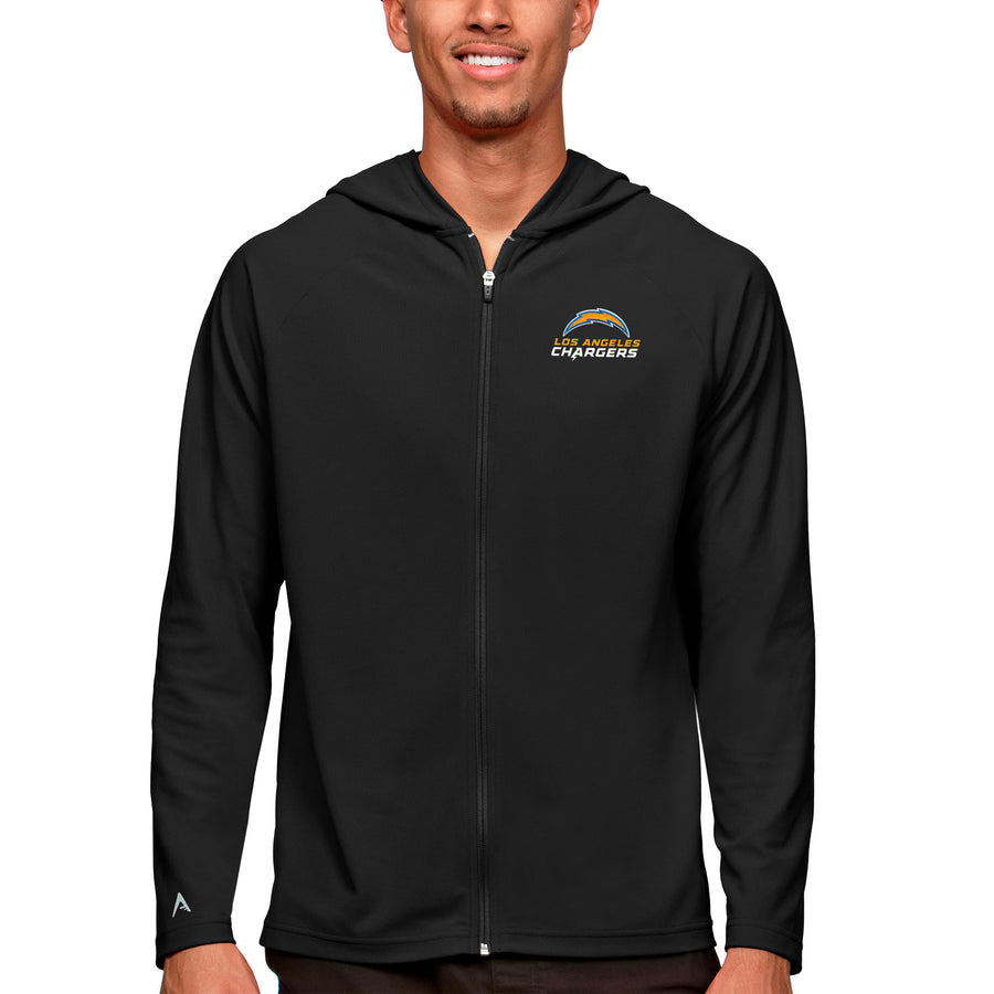 Men's Antigua Black Los Angeles Chargers Logo Legacy Full-Zip Hoodie