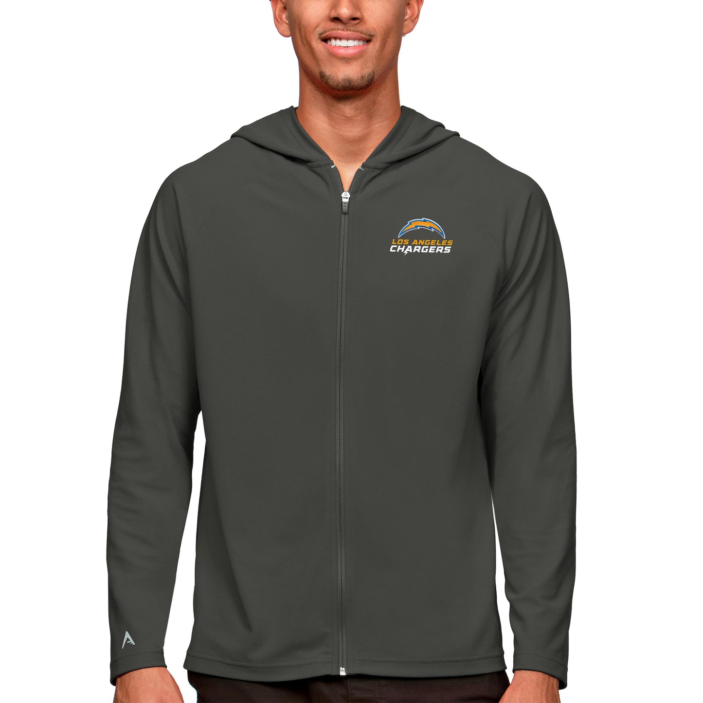 Men's Antigua Charcoal Los Angeles Chargers Logo Legacy Full-Zip Hoodie