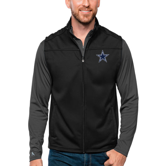 Men's Antigua Black Dallas Cowboys Links Full-Zip Golf Vest