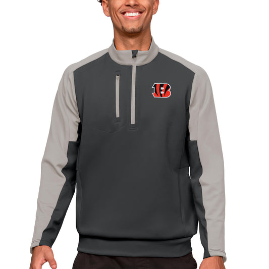 Men's Antigua Charcoal Cincinnati Bengals Team Quarter-Zip Pullover Top