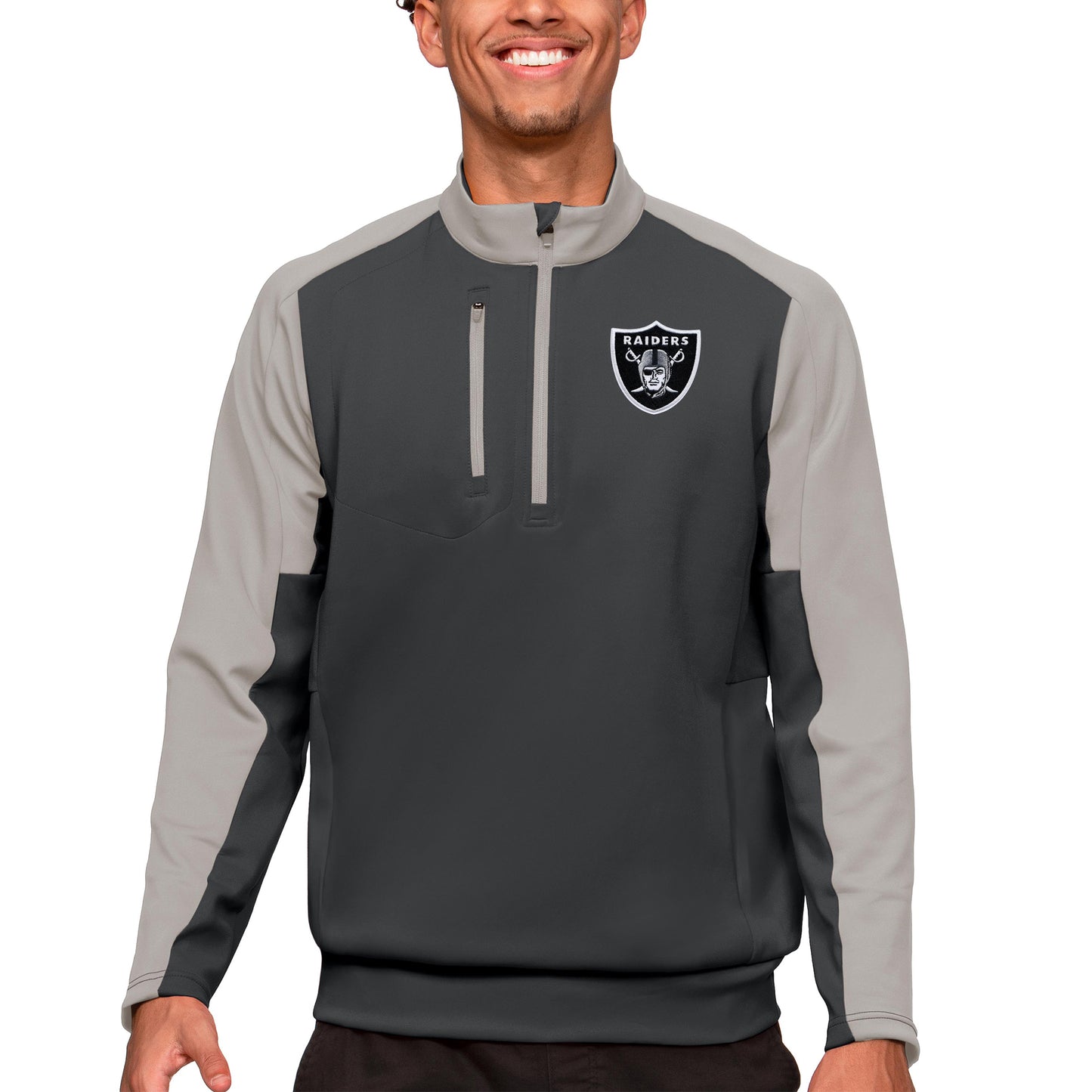 Men's Antigua Charcoal Las Vegas Raiders Team Quarter-Zip Pullover Top
