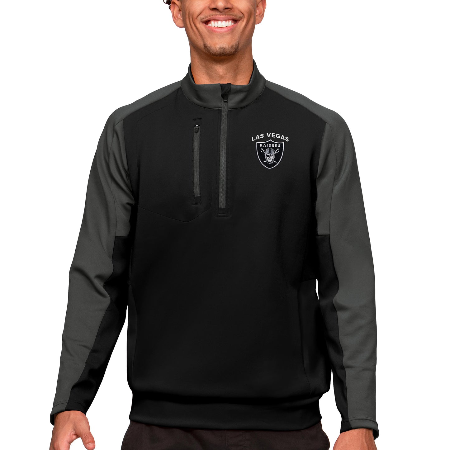 Men's Antigua Black Las Vegas Raiders Team Quarter-Zip Pullover Top