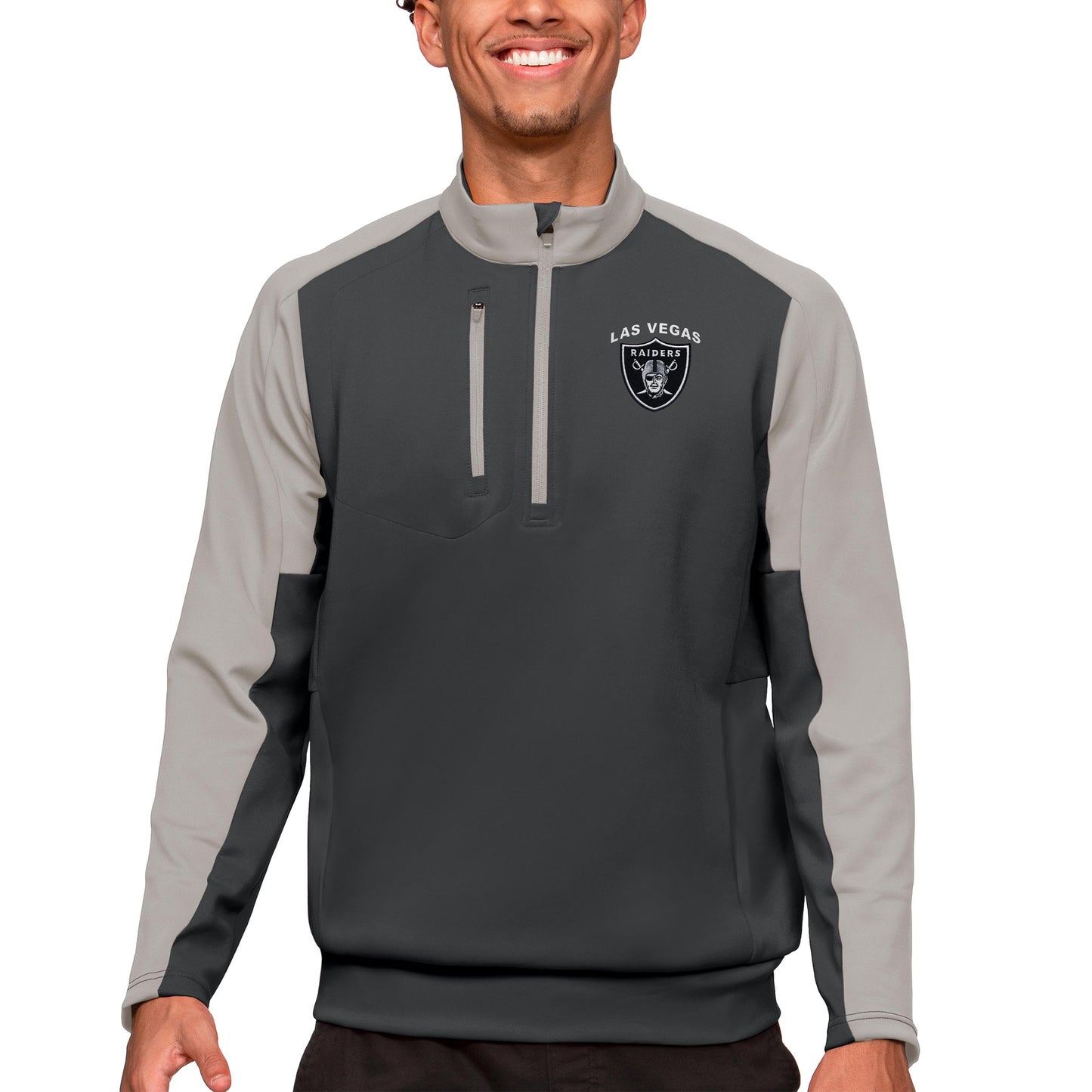 Men's Antigua Charcoal Las Vegas Raiders Team Quarter-Zip Pullover Top