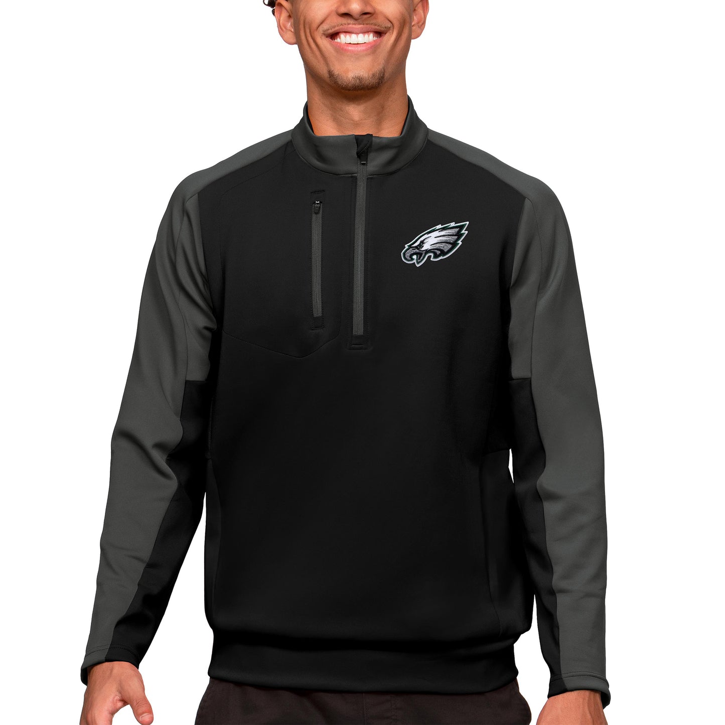 Men's Antigua Black Philadelphia Eagles Team Quarter-Zip Pullover Top