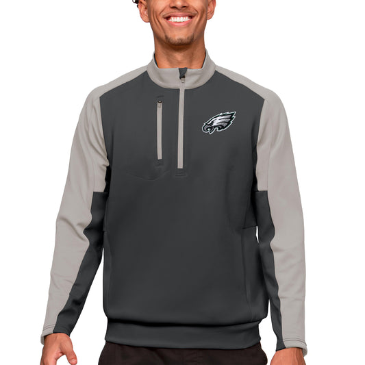 Men's Antigua Charcoal Philadelphia Eagles Team Quarter-Zip Pullover Top