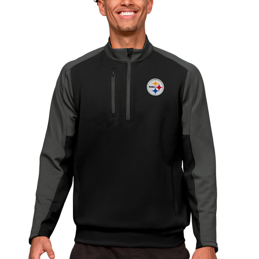 Men's Antigua Black Pittsburgh Steelers Team Quarter-Zip Pullover Top