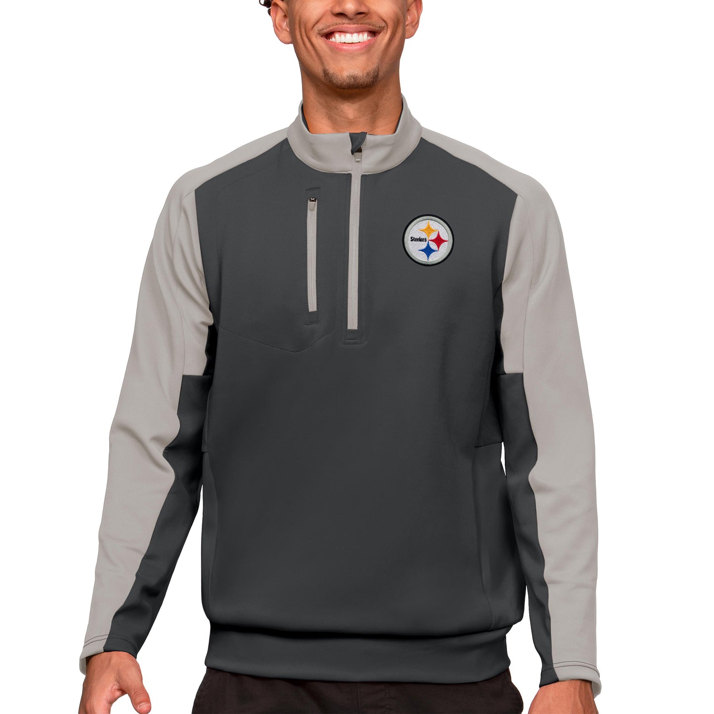 Men's Antigua Charcoal Pittsburgh Steelers Team Quarter-Zip Pullover Top