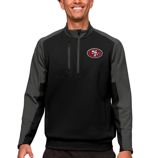 Men's Antigua Black San Francisco 49ers Team Quarter-Zip Pullover Top