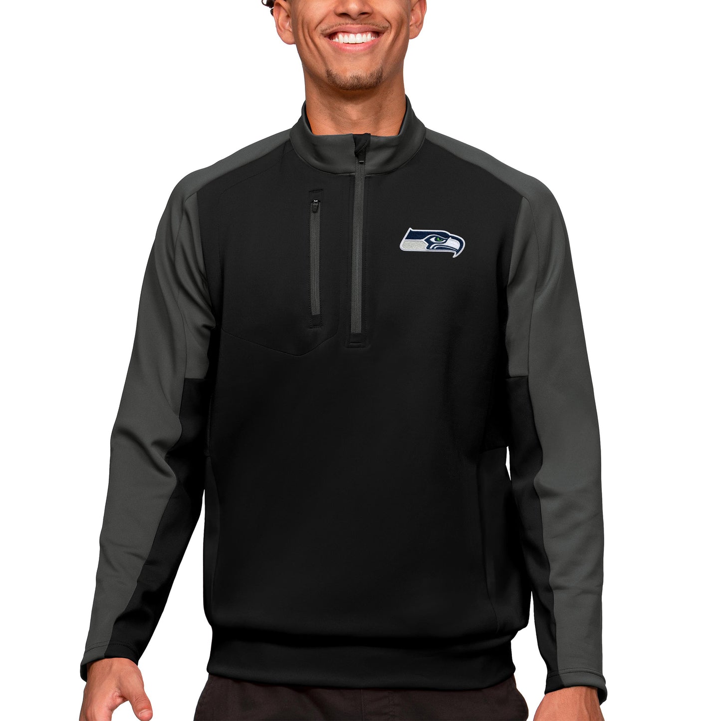 Men's Antigua Black Seattle Seahawks Team Quarter-Zip Pullover Top