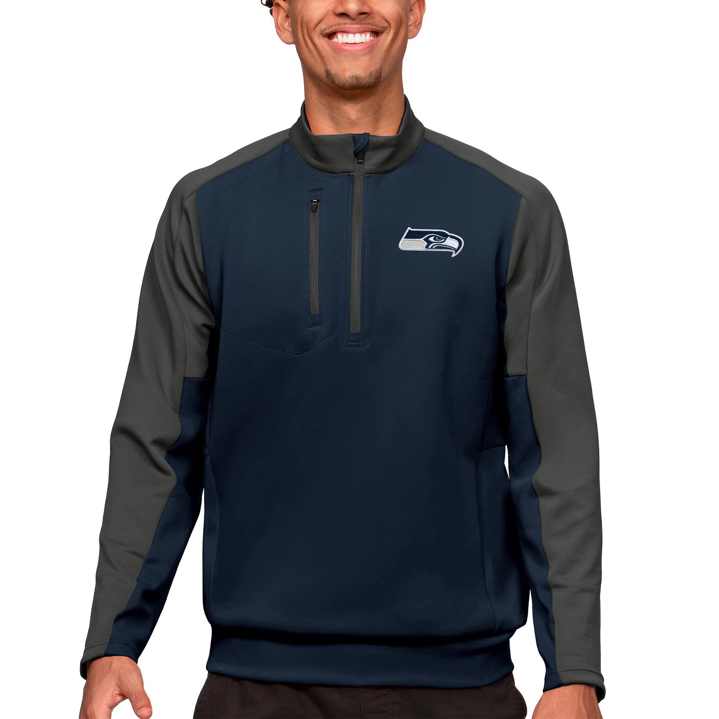 Men's Antigua Navy Seattle Seahawks Team Quarter-Zip Pullover Top