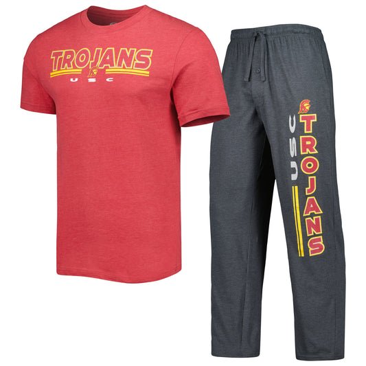 Men's Concepts Sport Cardinal/Charcoal USC Trojans Meter T-Shirt & Pants Sleep Set