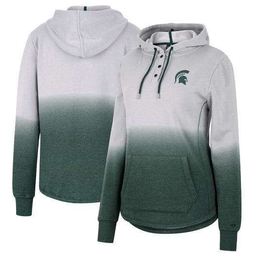 Women's Colosseum Gray/Green Michigan State Spartans Aurelia Dip-Dye Quarter-Snap Pullover Hoodie