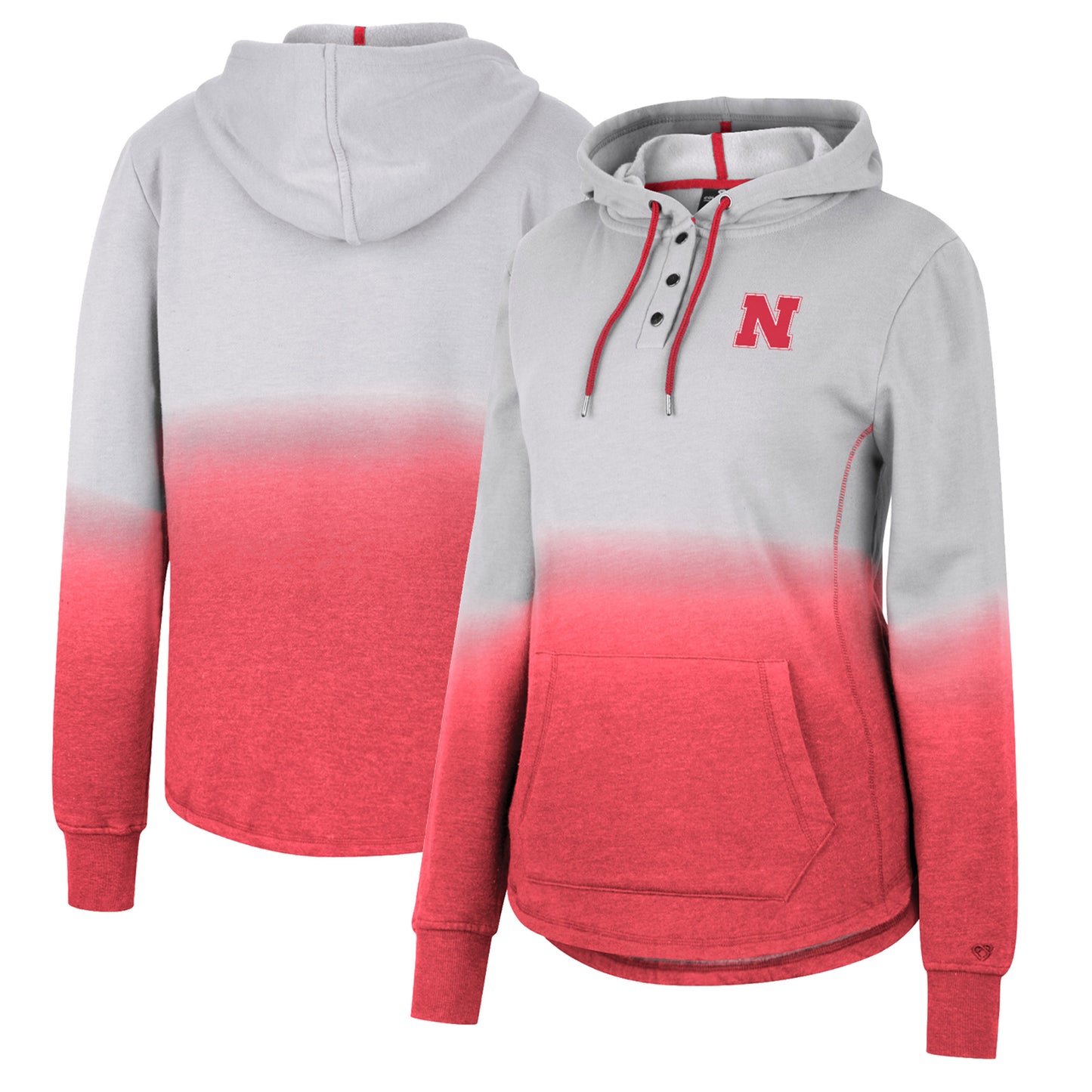 Women's Colosseum Gray/Scarlet Nebraska Huskers Aurelia Dip-Dye Quarter-Snap Pullover Hoodie