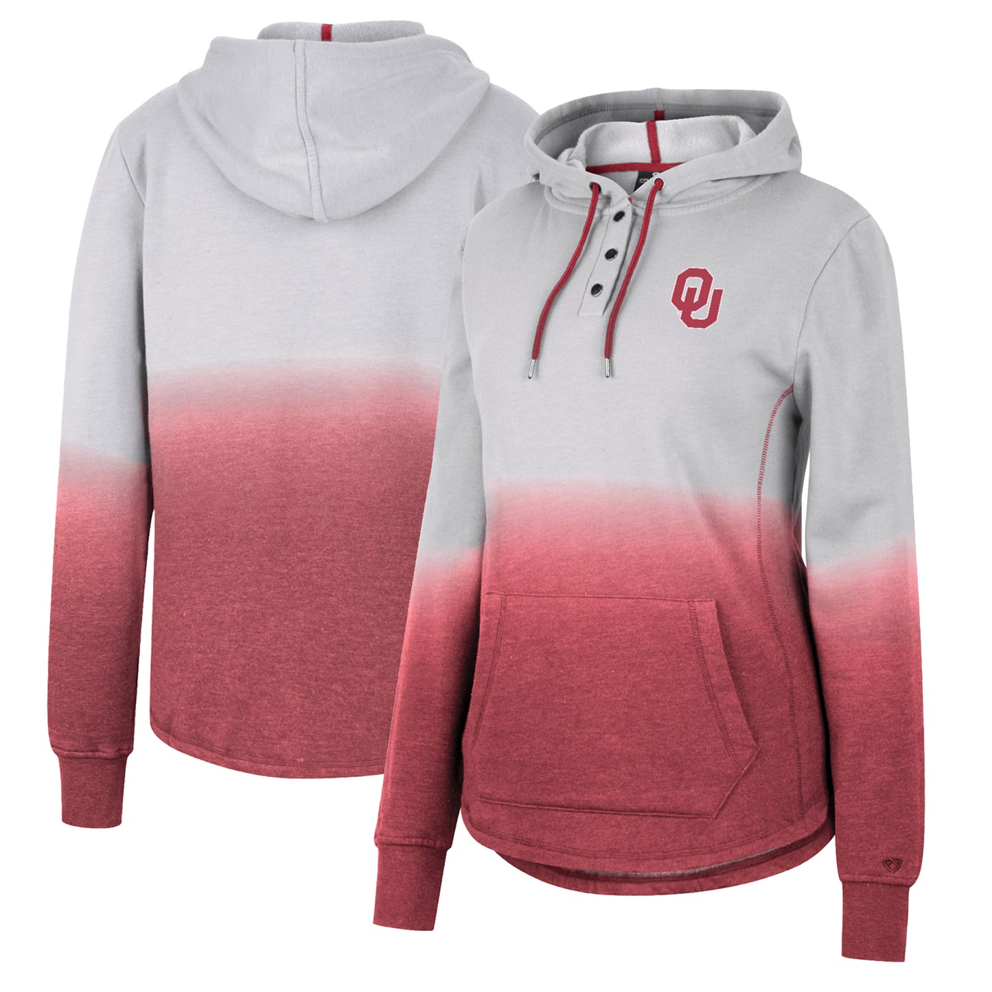 Women's Colosseum Gray/Crimson Oklahoma Sooners Aurelia Dip-Dye Quarter-Snap Pullover Hoodie