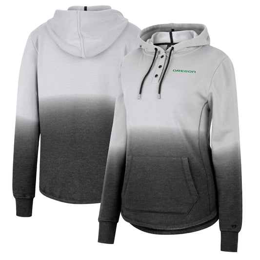 Women's Colosseum Gray/Black Oregon Ducks Aurelia Dip-Dye Quarter-Snap Pullover Hoodie