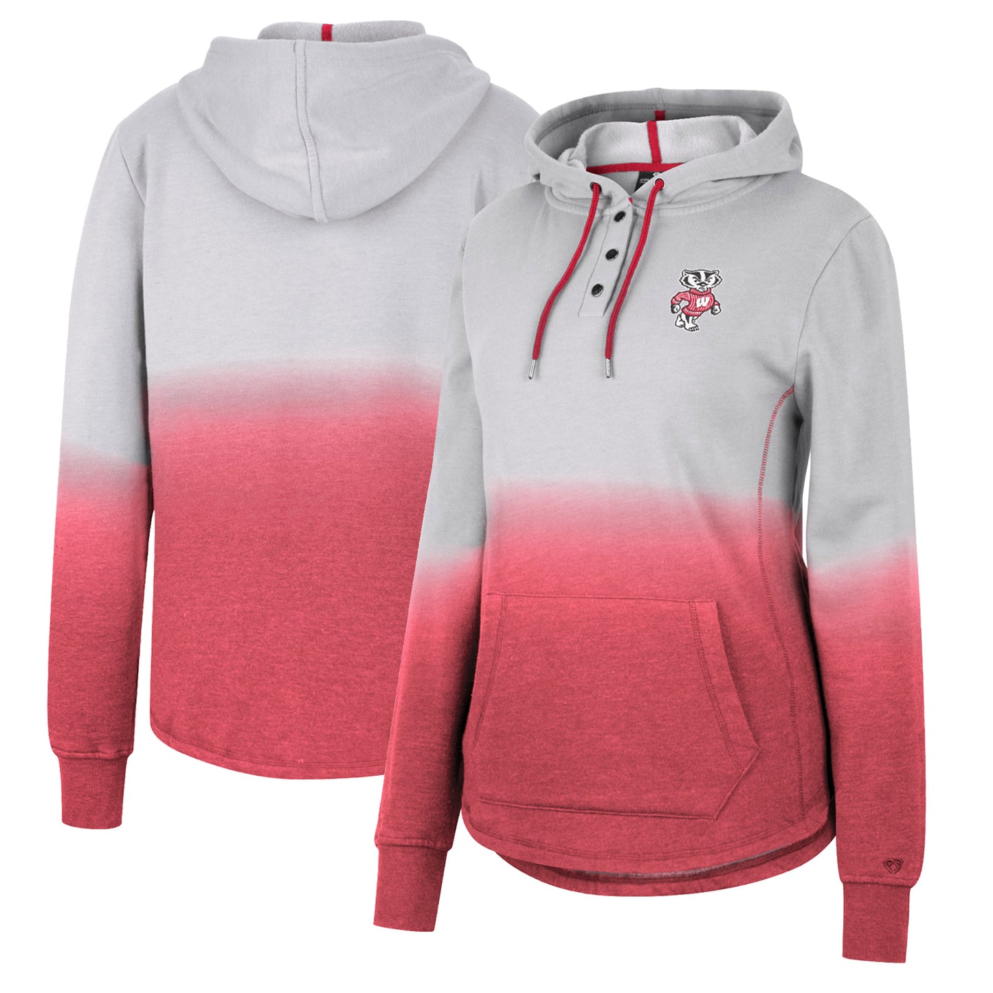 Women's Colosseum Gray/Red Wisconsin Badgers Aurelia Dip-Dye Quarter-Snap Pullover Hoodie