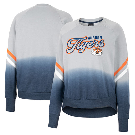 Women's Colosseum Gray Auburn Tigers Cue Cards Dip-Dye Raglan Pullover Sweatshirt